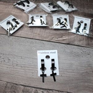 Black Stainless Steel Cross Earrings